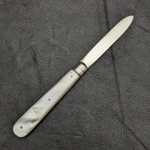 1897年 英国アンティーク 折りたたみペンナイフ 白蝶貝ハンドル 純銀ブレード